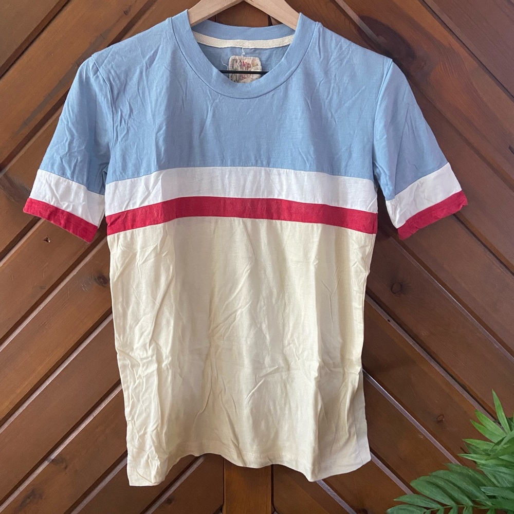 Camp Collection retro striped short sleeve tee - blue, yellow, red, white